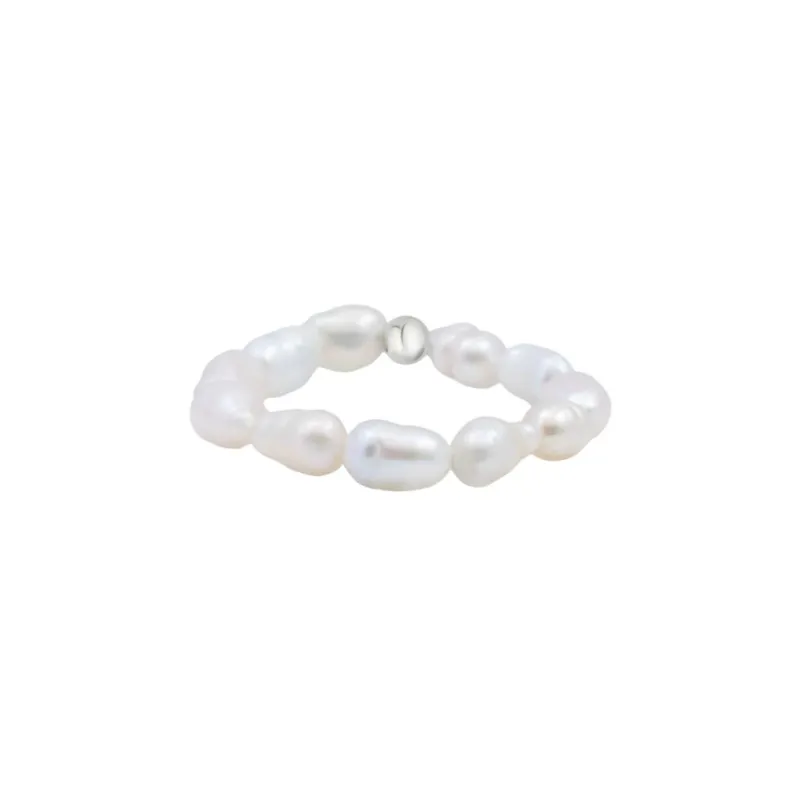 Elastischer Damen Ring aus Naturperlen weiß
