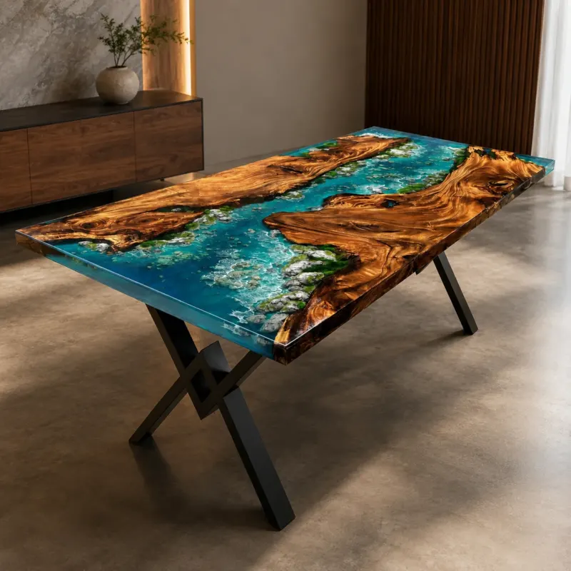River Craft Handmade Wood Epoxy Artsy Table - Image 0