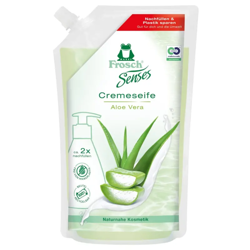 Frosch Sense Flüssigseife, Cremeseife, mit Aloe Vera-Extrakt 500 ml, Nachfuellbeutel