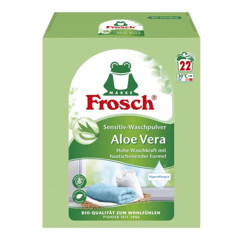 Frosch Sensitiv-Waschpulver, Aloe Vera, hypoallergen 45 l, Packung 22 Waschladungen
