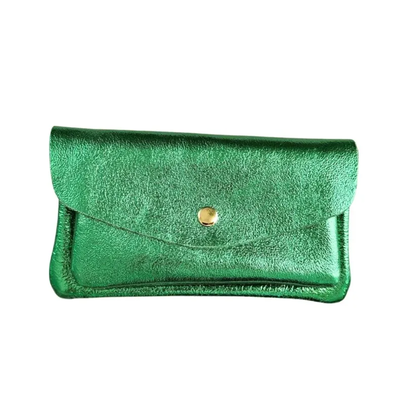 Damen Brieftasche aus Leder metallic grün