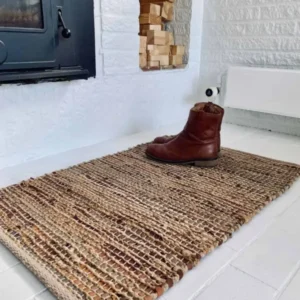 Gulvtæppe i skind og jute - Brun 60×90 - VIAMAJA.DK