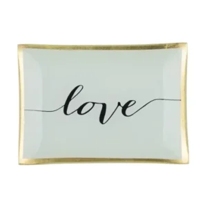 Glasteller Goldrand Schriftzug Love weiß 14x10cm
