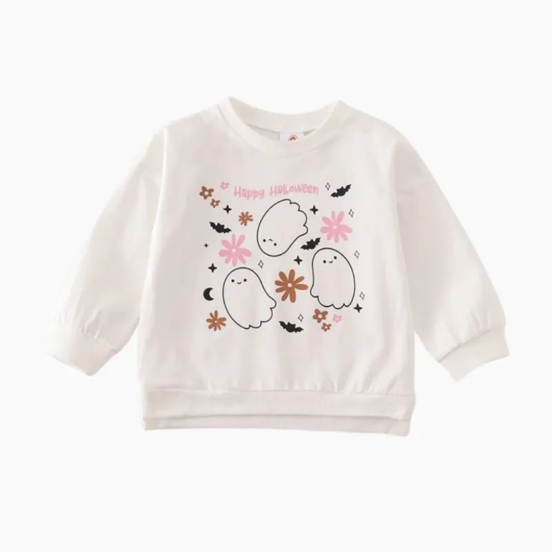 'Happy Halloween' Sweatshirt weiß mit süßem Print