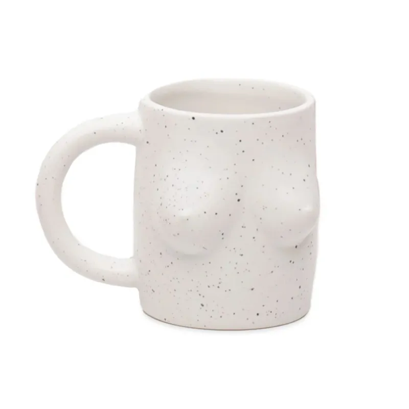 Handgemalter Becher 'TITS' weiß