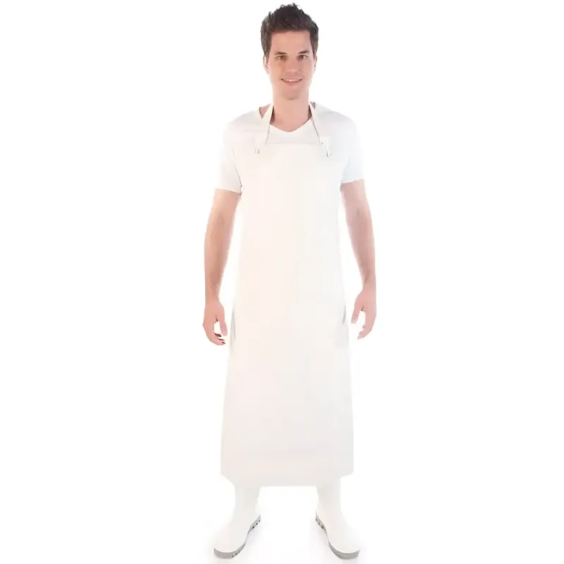 Weiße full-length latzschürze hygostar strong rubber gummi aus robustem gummi für starken schutz beim arbeiten