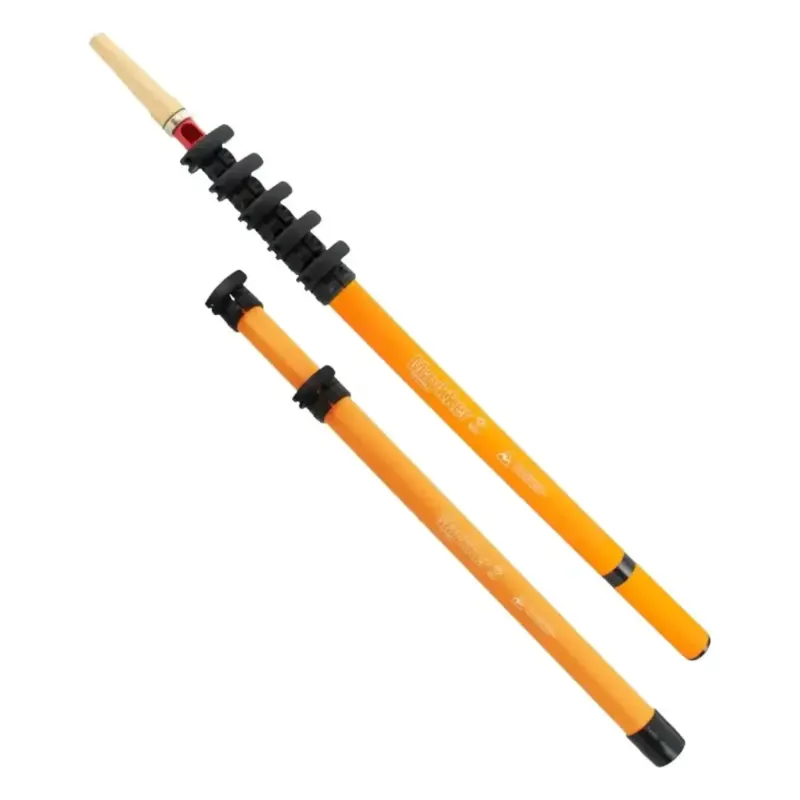 Orange teleskopstange maykker mini hybrid mit schwarzen verbinden und hellem holzgriff