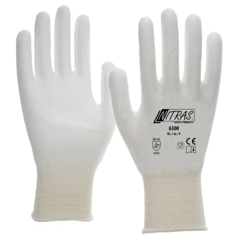 NITRAS Schnittschutzhandschuhe, PU weiß Größe S (6) – 1 Paar