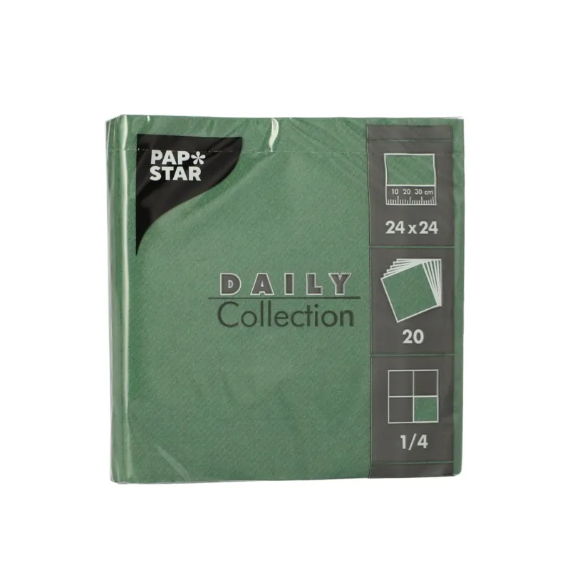 Papstar DAILY Collection Servietten, 24x24 cm, 1/4 , dunkelgrün 1 Karton (20 Packungen × 20 Stück)
