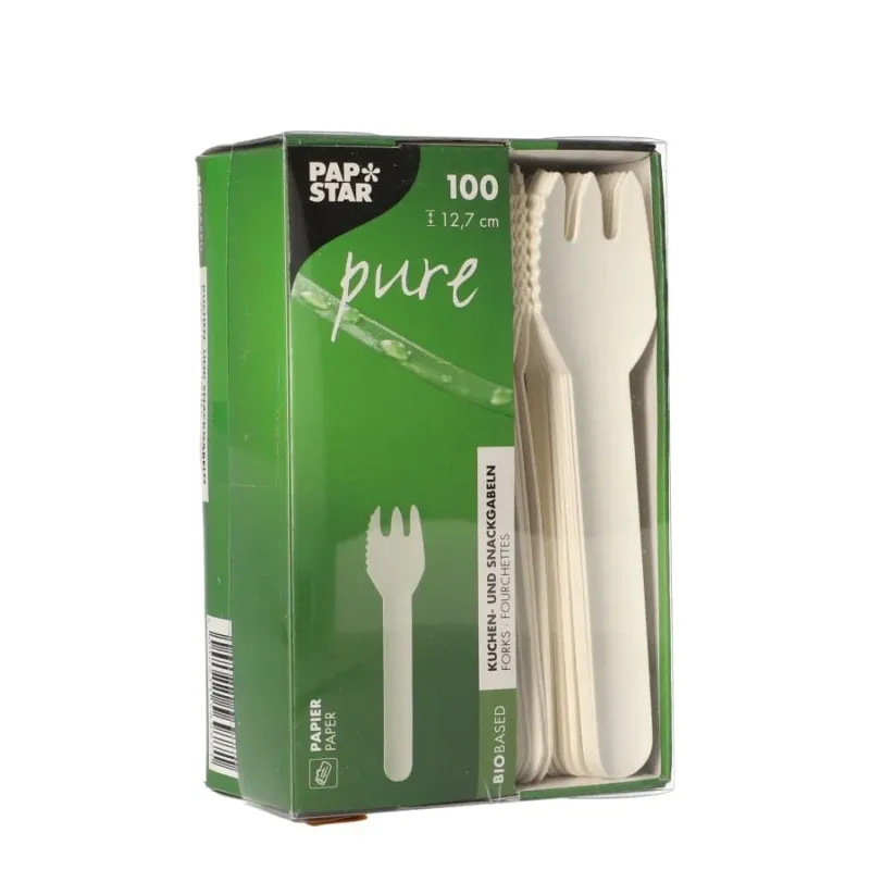 Papstar Pure Kuchen- und Snackgabeln, 12,7 cm 1 Karton (10 Packungen × 100 Stück)