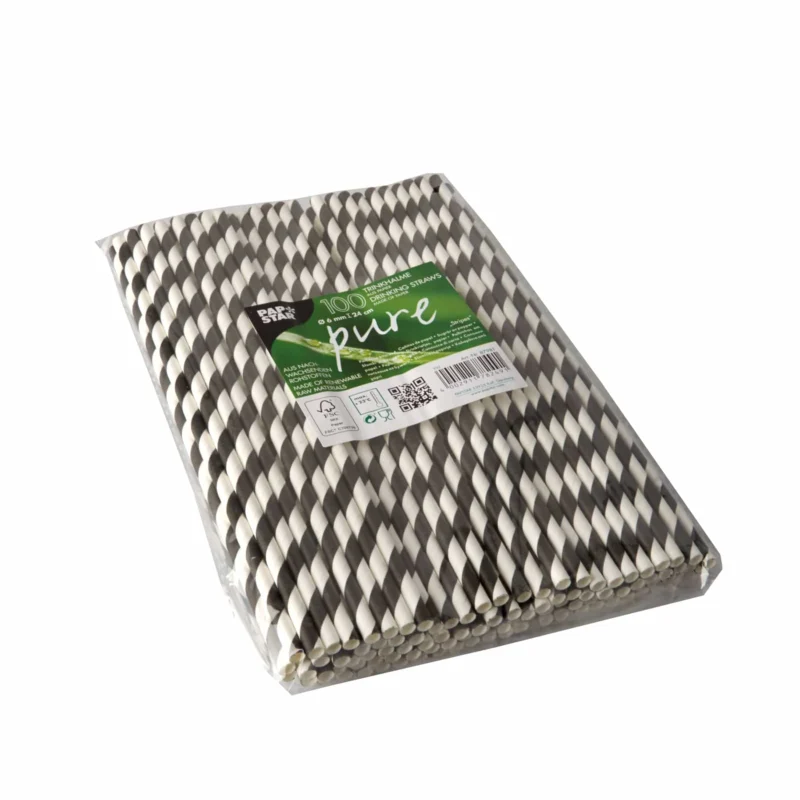 Papstar Pure Stripes Shake-Halme, schwarz-weiß 1 Karton (10 Packungen × 100 Stück)