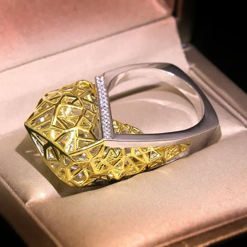 Modern Unique Bird Nest Hollow Network Ring - Image 0