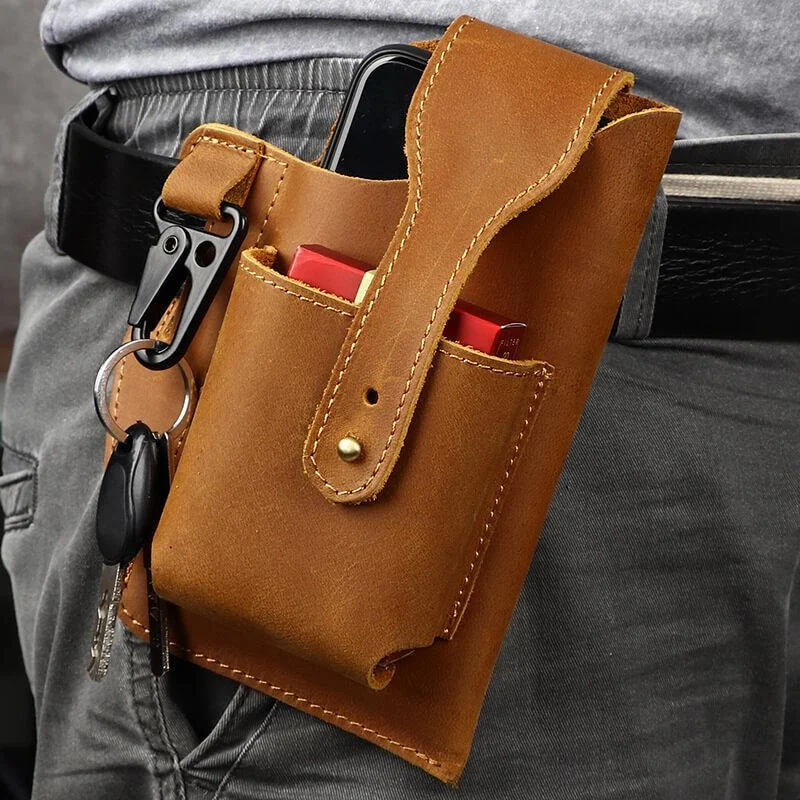 Retro Leather Multifunctional Phone Holder Waist Bag - Image 0