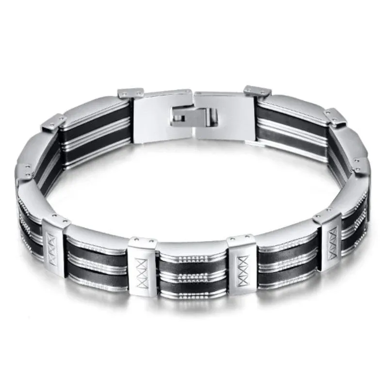 Luxury Black Silicone Stainless Steel Bracelet Men - Image 0