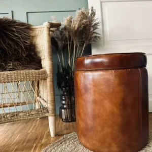 Puff med låg i cognac bøffellæder - VIAMAJA.DK