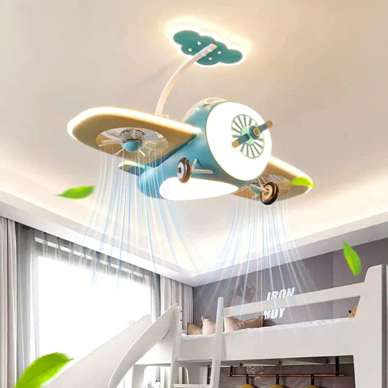 Futuristic Airplane Kids Bedroom Ceiling RC Fan Lamp - Image 0