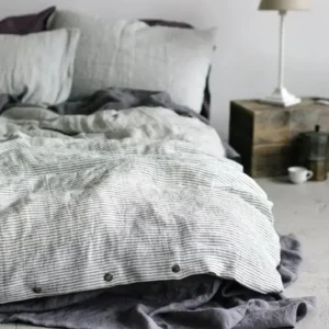 Soft Linen Duvet Cover Blue Gray Stripes - Epic Linen luxury linen