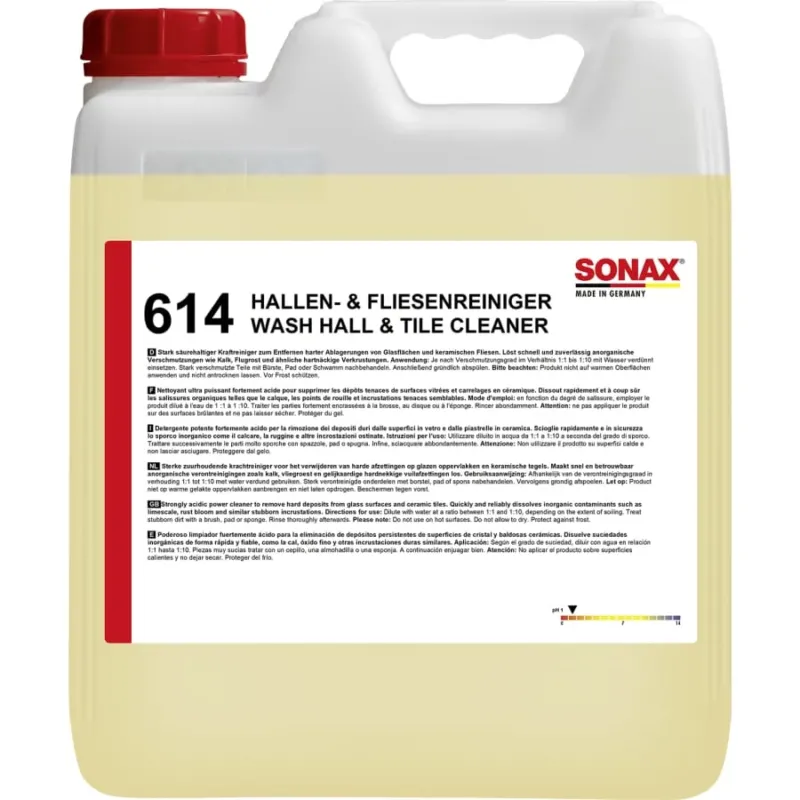 SONAX Reiniger für Hallen und Fliesen, sauer – 10 Liter - Kanister