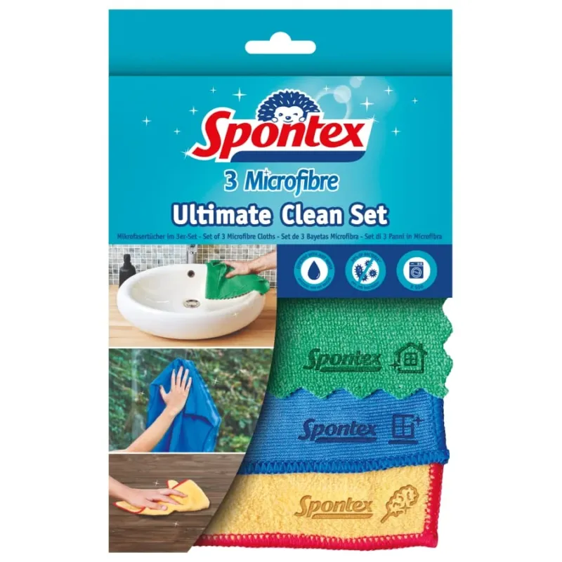 Spontex Microfibre Ultimate Clean Mikrofasertuch-Set, 3-teilig