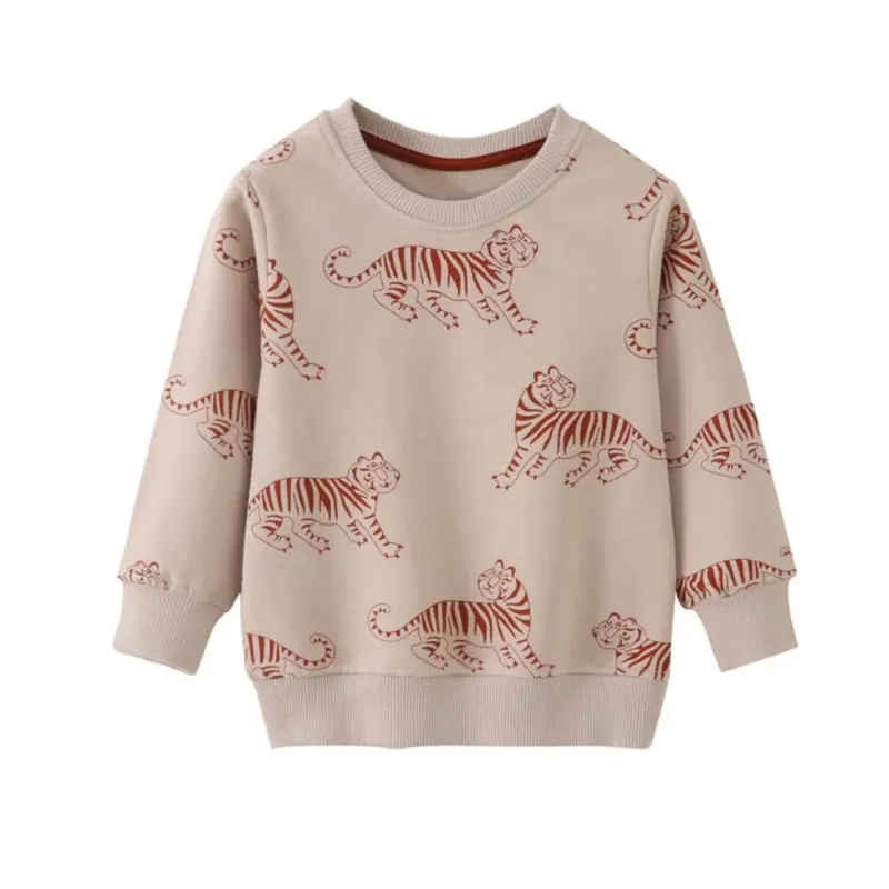 Pullover mit Tiger Allover Muster beige