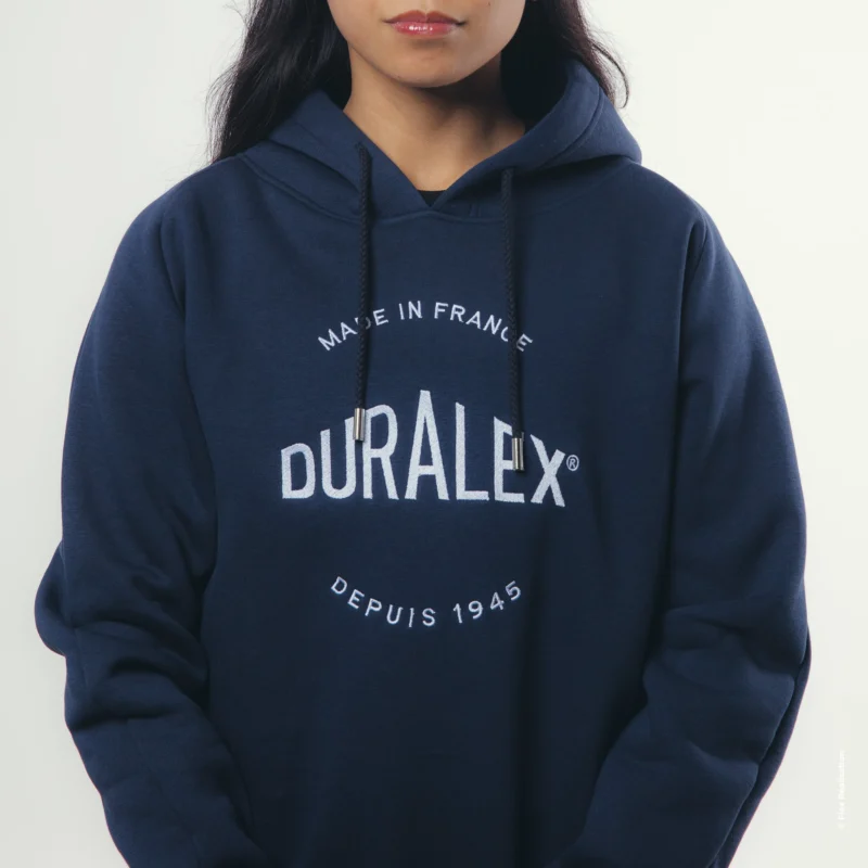 Sweat bleu - Broderie Duralex blanche - Taille L