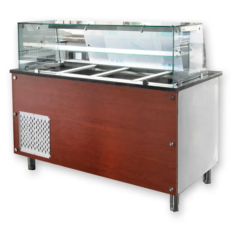 Salattheke mit Aufsatzvitrine 150 cm Schwarz Granit Holzverkleidung - CPGASTRO