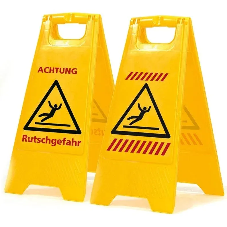Warnaufsteller Rutschgefahr – 61×30 cm, klappbar, Signalgelb, ASR A1.3 / DIN EN ISO 7010