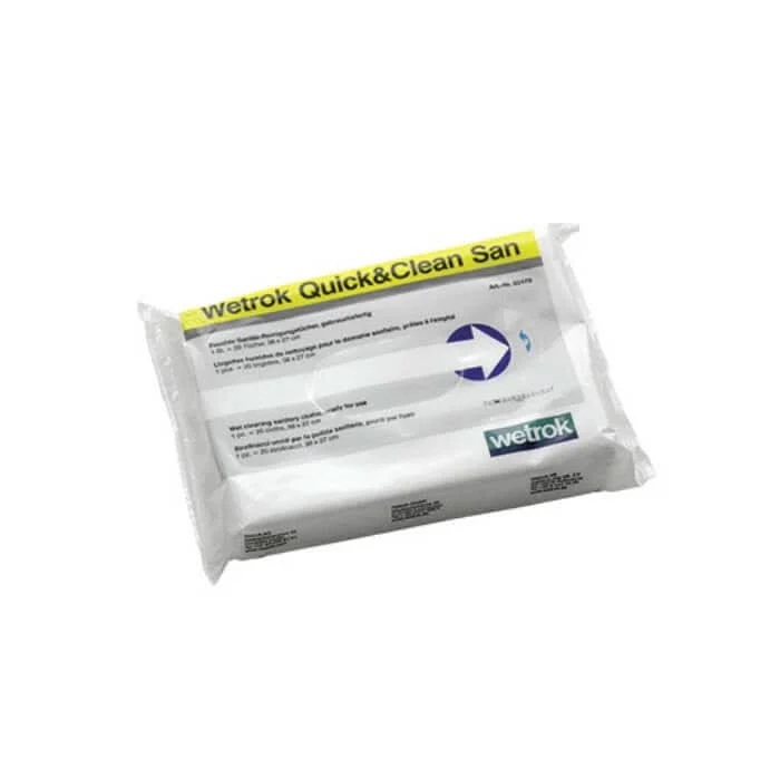 Wetrok quick&clean san reinigungstücher in weiß-gelber plastikverpackung zur sanitärreinigung