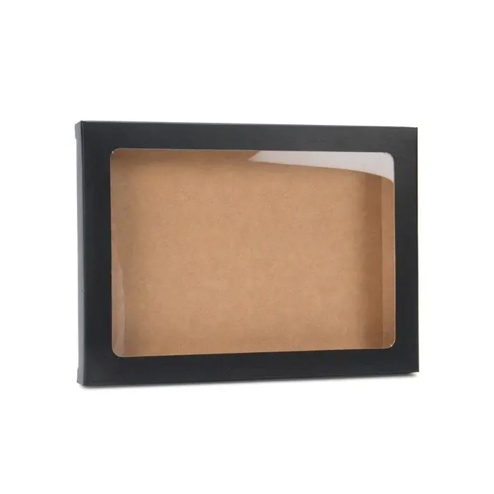 Kraft Gift Boxes Matt Black 11.5x1.5x15cm with Window