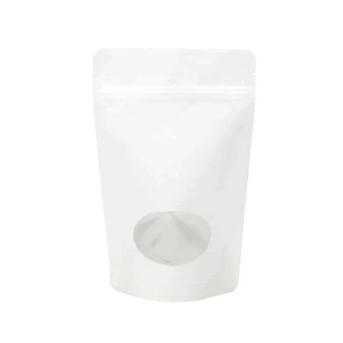 Stand Up Pouches Pearl White with oval Window 17.1x8.9x28.6cm
