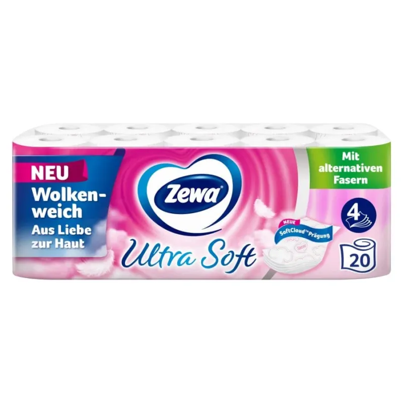 Zewa Ultra Soft Toilettenpapier, 4-lagig mit Strohanteil 1 Packung = 20 Rollen à 150 Blatt